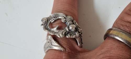 Ornate Solid Silver Ring. Ornate detail both sides.  9.3  grams heavy!   UNIQUE.