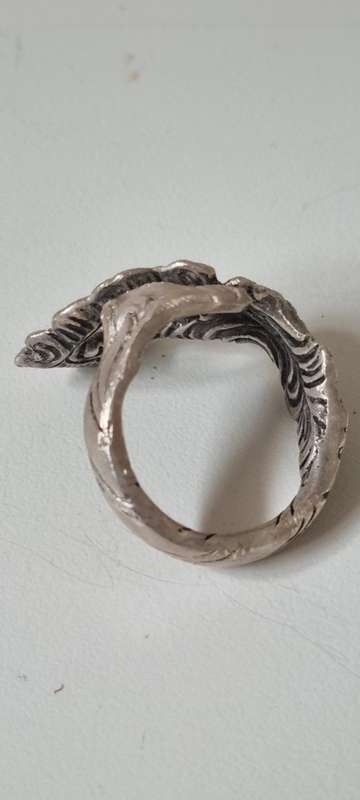 Ornate Solid Silver Ring. Ornate detail both sides.  9.3  grams heavy!   UNIQUE.