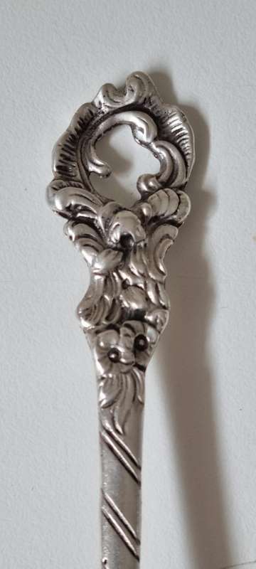 Solid Silver Serving Spoon, Ornate Decorated. Marked 0.835 . 23.8 grams. Christoph Widmann. German.