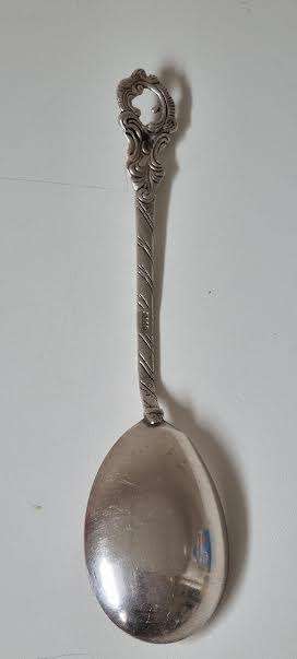 Solid Silver Serving Spoon, Ornate Decorated. Marked 0.835 . 23.8 grams. Christoph Widmann. German.