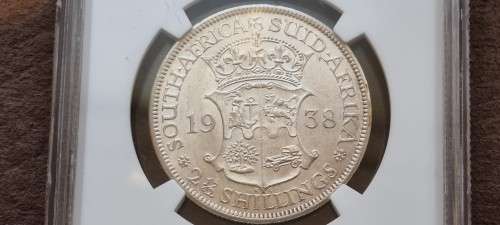 1938 South Africa 2.5 shillings ( half crown ) NGC graded AU 55.