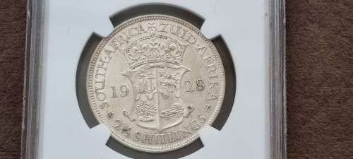 1928 South Africa 2.5 shillings ( half crown ) NGC graded AU 50.