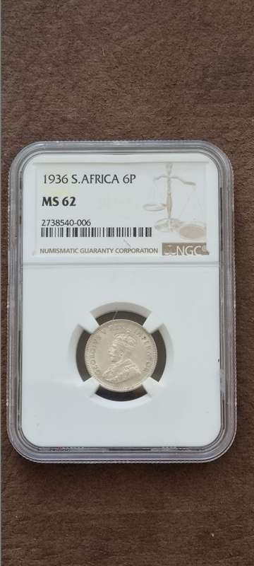 1936 South Africa 6 d ( sixpence ) NGC graded MS 62 mint state uncirculated!