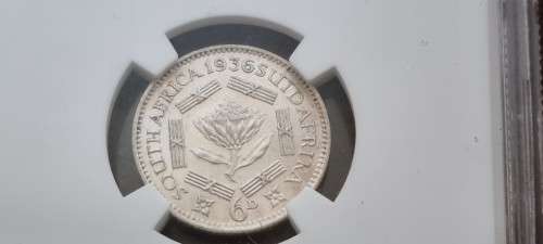 1936 South Africa 6 d ( sixpence ) NGC graded MS 62 mint state uncirculated!