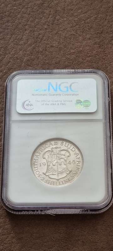 1945 South Africa 2 shillings ( florin ) NGC graded AU 55.