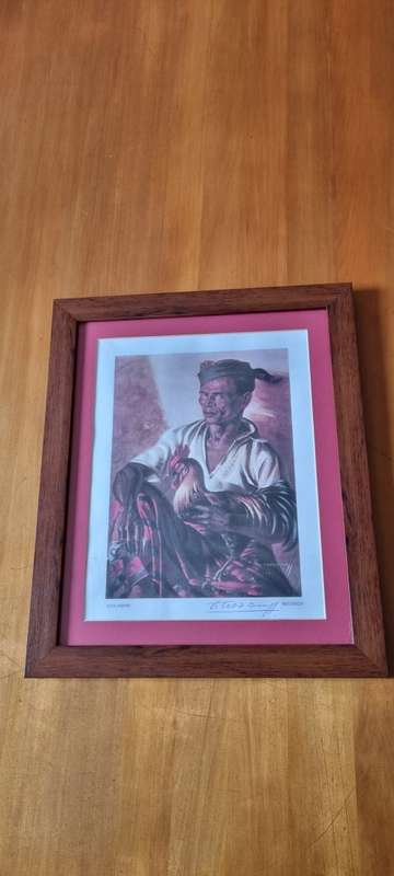 HAND SIGNED Vladimir Tretchikoff ( 1913- 2006 )  FRAMED Indonesian Cock -Fighter, c. 1943