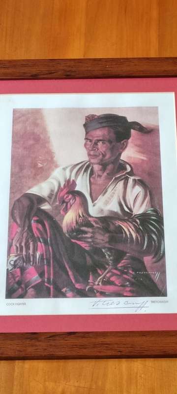 HAND SIGNED Vladimir Tretchikoff ( 1913- 2006 )  FRAMED Indonesian Cock -Fighter, c. 1943