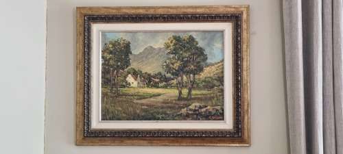Carlo Sdoya ( 1914- 1996 )  Cape-Dutch House in Banhoek Valley Stellenbosch . Oil Painting, signed