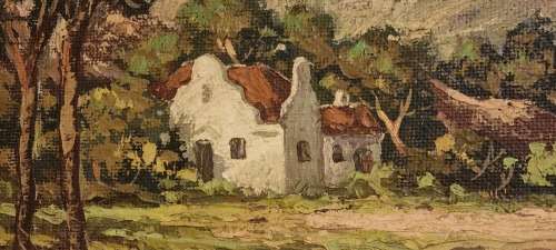 Carlo Sdoya ( 1914- 1996 )  Cape-Dutch House in Banhoek Valley Stellenbosch . Oil Painting, signed