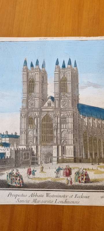 Westminster Abbey. George Balthasar Probst  (1732-1801 ). ORIGINAL 1700s  ENGRAVING. HAND COLOUR!