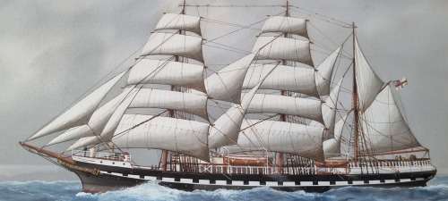 Luca Papaluca the elder (1890-1934).  Yacht Fantome II. Original bodycolour/gouache painting. Signed