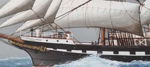 Luca Papaluca the elder (1890-1934).  Yacht Fantome II. Original bodycolour/gouache painting. Signed