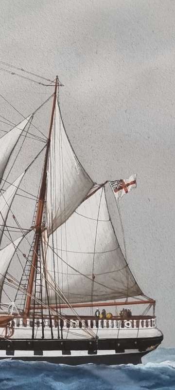 Luca Papaluca the elder (1890-1934).  Yacht Fantome II. Original bodycolour/gouache painting. Signed
