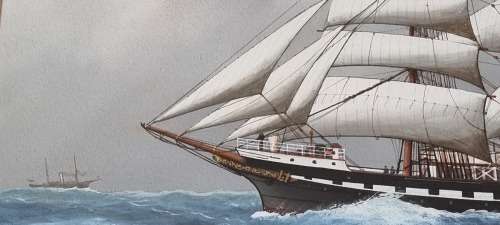 Luca Papaluca the elder (1890-1934).  Yacht Fantome II. Original bodycolour/gouache painting. Signed