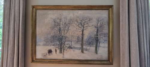 Louis van Engelen (1856-1940)  Belgian Snow Scene  Original Oil in Impressionist style , Signed.