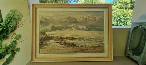 James Yates (1944- )  Seascape  Original Oil on Canvas ( Canvas 92cm x 61 cm ) , Hand Signed. Framed