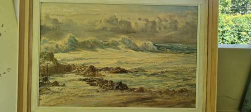James Yates (1944- )  Seascape  Original Oil on Canvas ( Canvas 92cm x 61 cm ) , Hand Signed. Framed