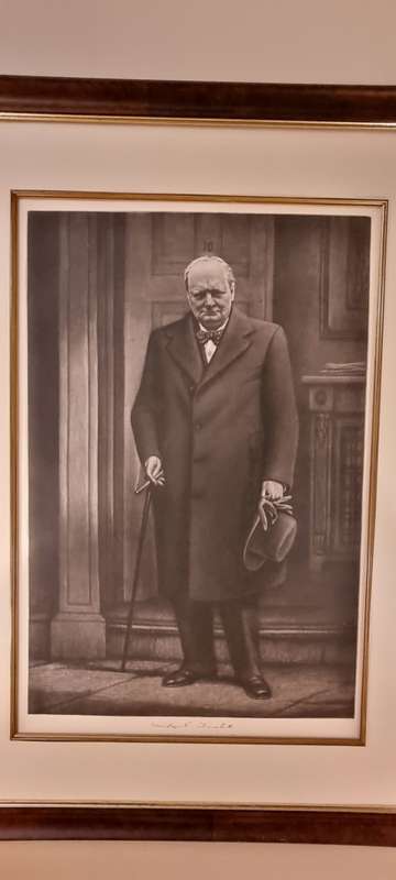 Mezzotint of Winston Churchill in front of No. 10 Downing Street in 1940. By Macbeth-Raeburn, Henry
