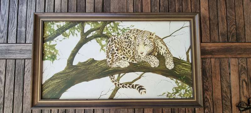 Andrew Bone ( 1957 - )  Leopard Hunting   ORIGINAL Acrylic painting on canvas , hand signed