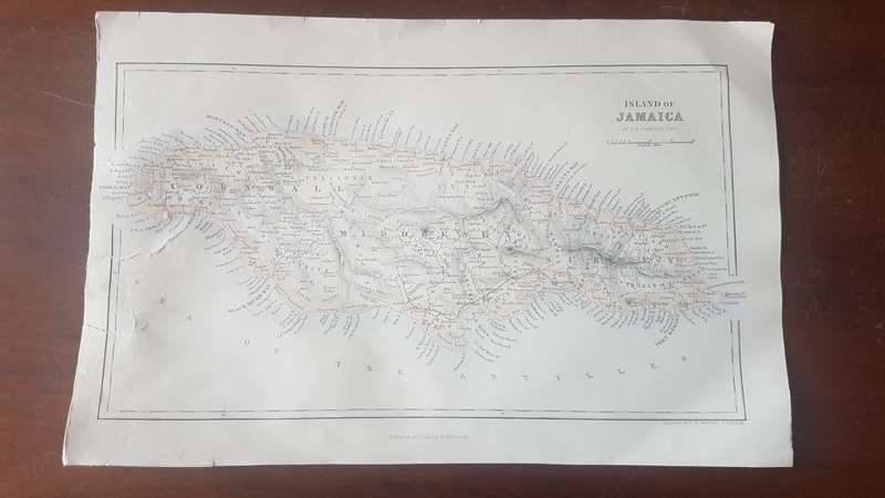 Island of Jamaica. Original 1856 map with three colour lithographic tints. By  G.H. Swanston.