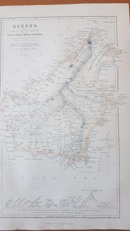 ORIGINAL 1856 MAP: Borneo by August Petermann and Swanston, G.H. ( engraver )