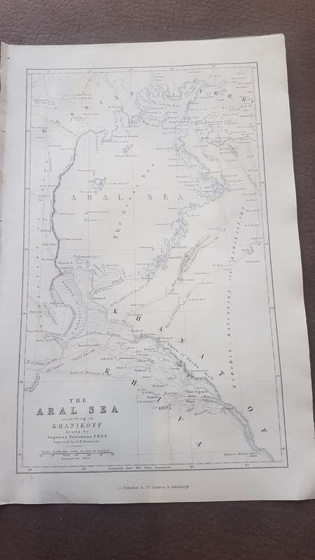 ORIGINAL 1856 MAP: The Aral Sea according to Khanikoff drawn by August Petermann engraved Swanston