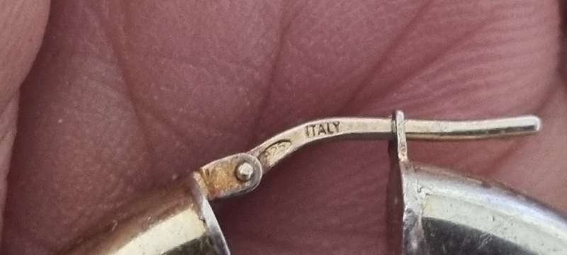 ITALY 925 marked sterling silver 3.6 gram large LARGE SINGLE hoop earring. 4 dents. Gold plated.