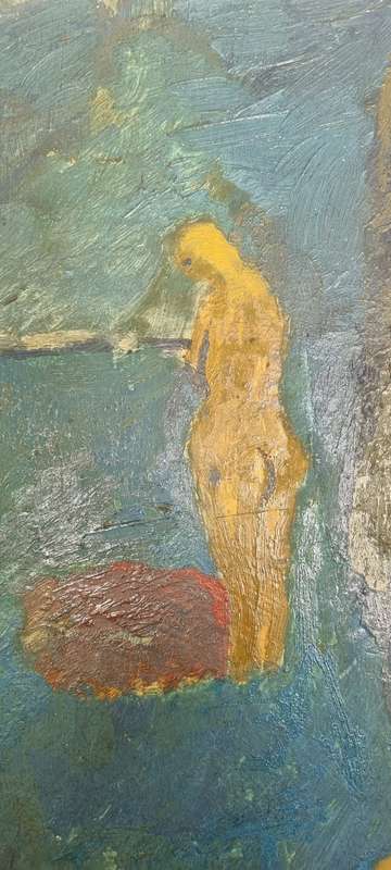 Peggy Delport. ORIGINAL OIL. Two women and a goat
