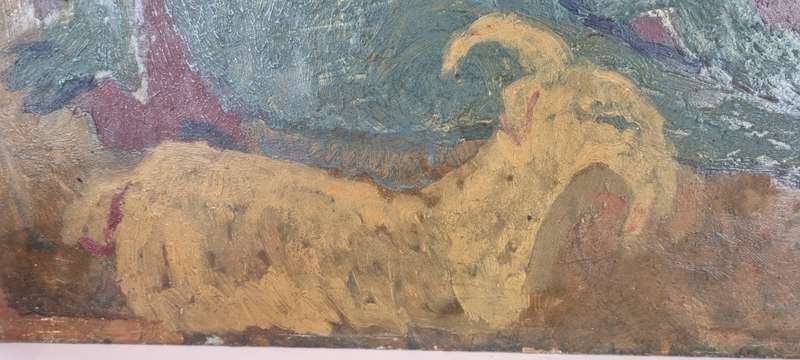 Peggy Delport. ORIGINAL OIL. Two women and a goat