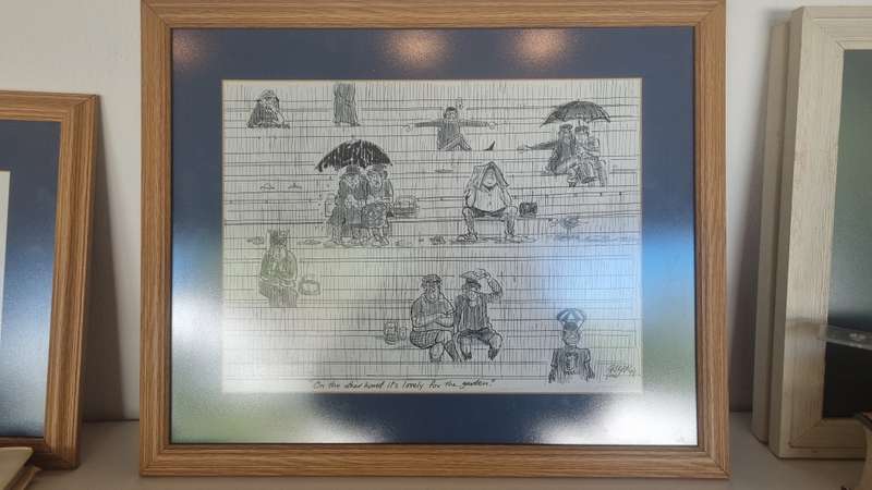 Tony Grogan. Cape Times Rugby Newlands cartoon with hand inscription and signature.