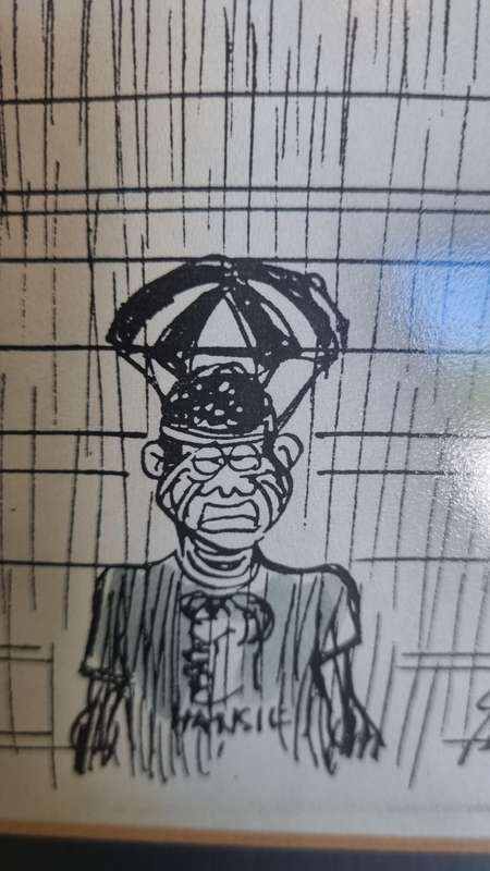 Tony Grogan. Cape Times Rugby Newlands cartoon with hand inscription and signature.