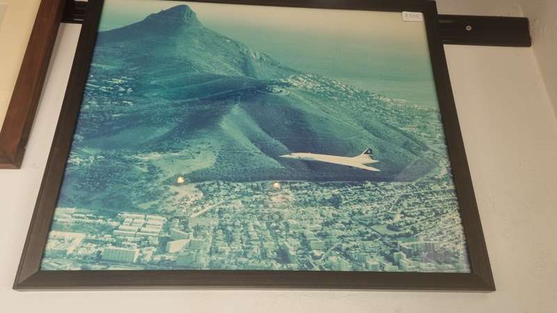 Real photo of Concorde flying over Cape Town in 1985. Framed.