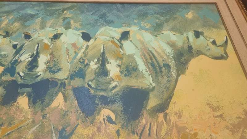 Mark Enslin Original Oil Painting of Rhinos, Framed, 148cm x 100cm