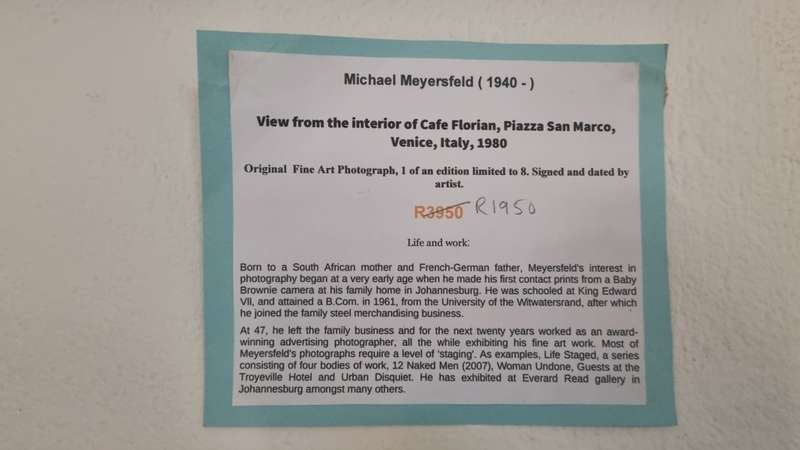 Michael Meyersfeld. View from Cafe Florian,  Piazza San Marco, Venice. Real signed photo 1/8