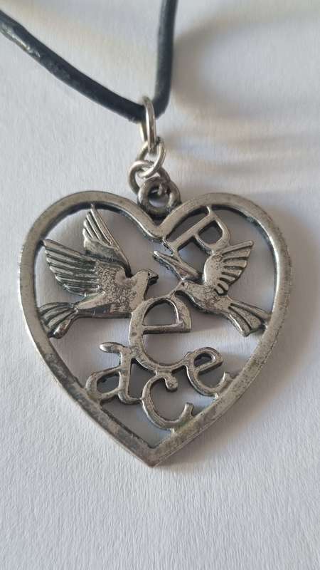 Heart Metal  Pendant Necklace Peace and Doves