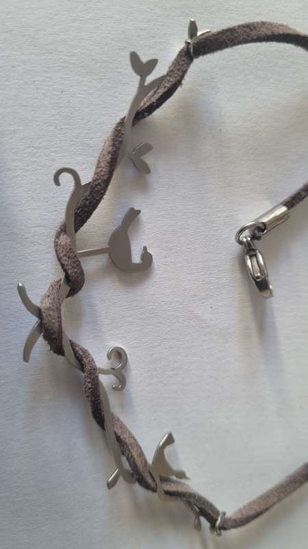 Birds singing all metal pendant leather necklace