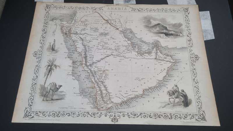 Arabia . ORIGINAL 1851 MAP, ILLUSTRATED. Drawn and Engraved by Rapkin.