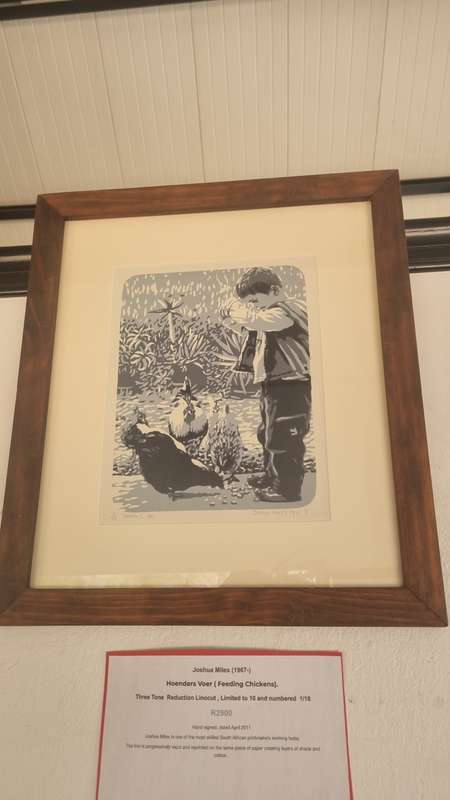 Joshua Miles. Hoenders Voer. Feeding Chickens. Limited 1/10 Reduction Linocut. NICE FRAME.