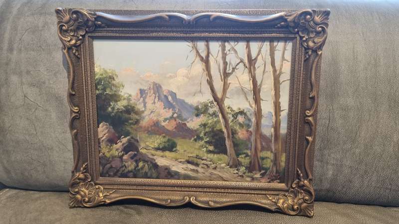 Titta Fasciotti (1927-1993). Stellenbosch Mountains . Original Oil in original ornate FRAME!