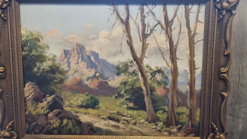 Titta Fasciotti (1927-1993). Stellenbosch Mountains . Original Oil in original ornate FRAME!