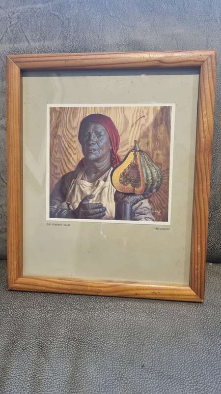 Tretchikoff Pumpkin Seller Original 1952 Raised Plate Framed in Matching  Solid Wood