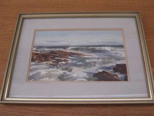 Enslin Vorster (1934-) The Restless Sea/  Rustelose See . Signed Original Watercolour, framed.