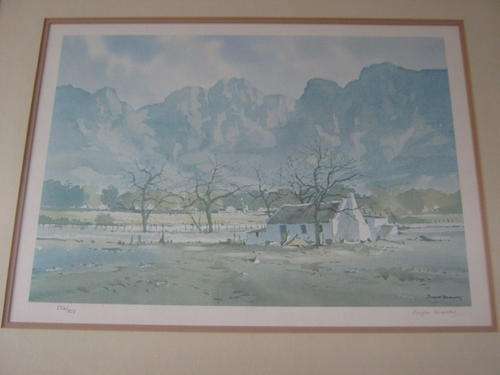 Cottage in the Winelands. Douglas Treasure Signed Limited Edition Framed Print. Excellent Condition.