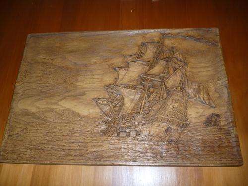 Chris Lovell. Detailed Wood Carving of Dromedaris Ship. East Indiaman, Table Mountain  REDUCED!