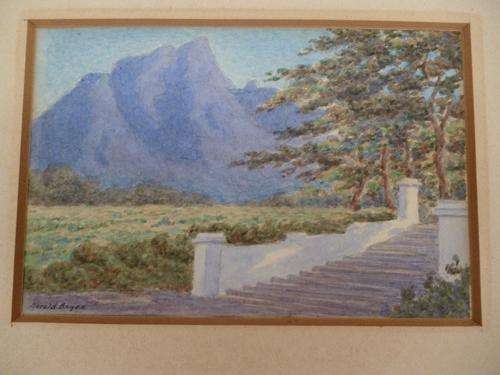 Harold Boyes . Listed South African Artist. Exquisite Miniature Watercolour. Devil's Peak.