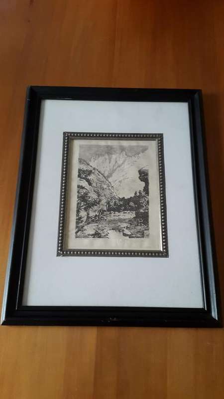 Tinus De Jongh Etching. Drakensberg, Natal. Newly mounted and framed. Ready to hang!