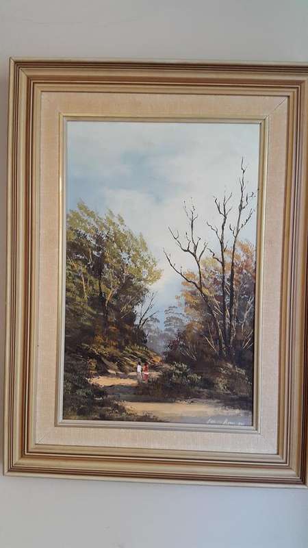 Donita (Don ) Benzien. 2 figures in a rural scene. Large original oil, framed.Excellent condition.