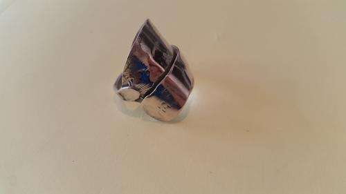Solid Silver Spoon Ring. Excellent condition. Adjustable. Newly made. Beautifully Engraved H.I.M.
