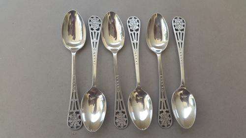 Set of 6 Reticulated Sterling Silver Teaspoons. Thomas Bradbury. Sheffield.  Clear Hallmarks