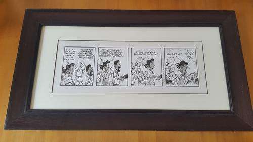 Original Hand Signed Madam and Eve Comic Strip. Mixed media.  Large and Framed. Nelson Mandela. SALE
